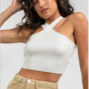 Glassons Ribbed Halter Knit Top White Size 10