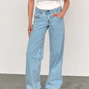 Motel Rocks Low Rise Parallel Jeans In Light Wash Blue