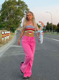 Princess Polly Tia Flare Leg Denim Jeans Pink